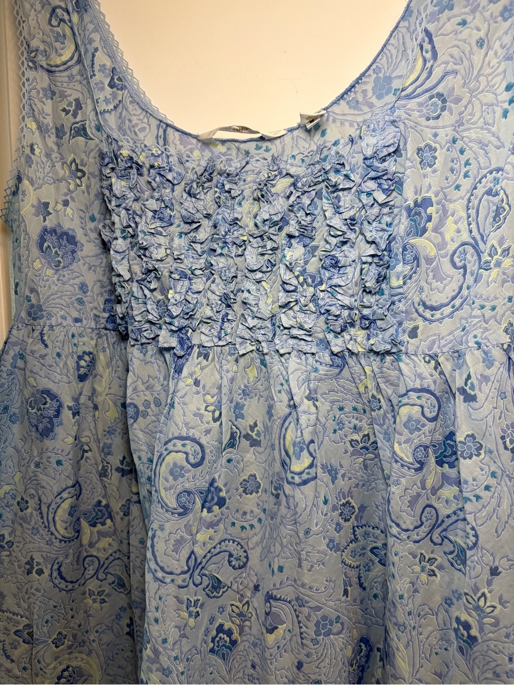 Vintage Victoria's Secret | Light Blue Paisley Babydoll Ruffle-Front Chemise - Picture 2 of 8